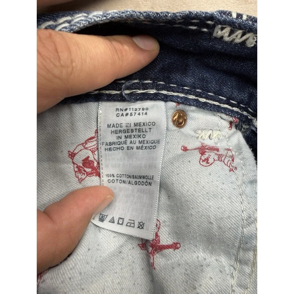 True Religion Straight Mega T Jeans Mens 33 Flap Pocket Mud Slinger Thick Stitch